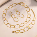 Gold Hammered Oval Link Necklace Bracelet Drop Earrings view 2