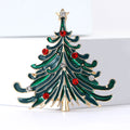 Green Enamel Christmas Tree Brooch With Red and Clear Crystals view 2