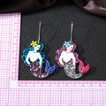 Silver Tone Glitter Mermaid Acrylic Long Hook Earrings view 4