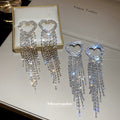 Crystal Heart Waterfall Tassel Stud Earrings Decorative Jewelry view 4