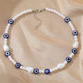 Faux Pearl and Colored Evil Eye Necklaces in Seven Colors view 2