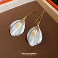 Iridescent Shell Petal Drop Earrings with Gold Tone Hooks view 4