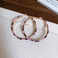 Narrow Leopard Pattern Hoops in Pink, Beige and Red view 2