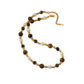 Brown and White Beaded Strand Necklace With Gold Tone Clasp view 5