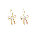 Pink Iridescent Bow Pearl Look Statement Long Hook Earrings view 5