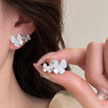 Silver Tone White Butterfly Floral Crystal Stud Earrings view 4
