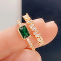 Green Rectangular Stone Open Rings In Gold And Silver Tones view 2