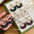 Leather Fringe Hoop Stud Earrings Fashion Jewelry Collection view 1