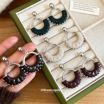 Leather Fringe Hoop Stud Earrings Fashion Jewelry Collection