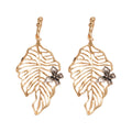 Gold Tone Openwork Leaf Butterfly Drop Stud Earrings view 5
