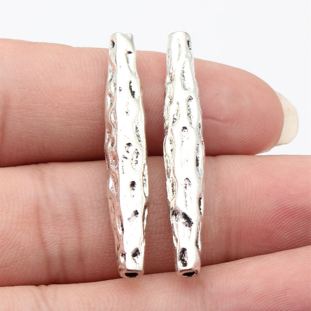 42x6.9x6.6mm 5.2g Antique Silver Zinc Alloy Hammered Spindle Tube Loose Metal Beads for Bracelet DIY