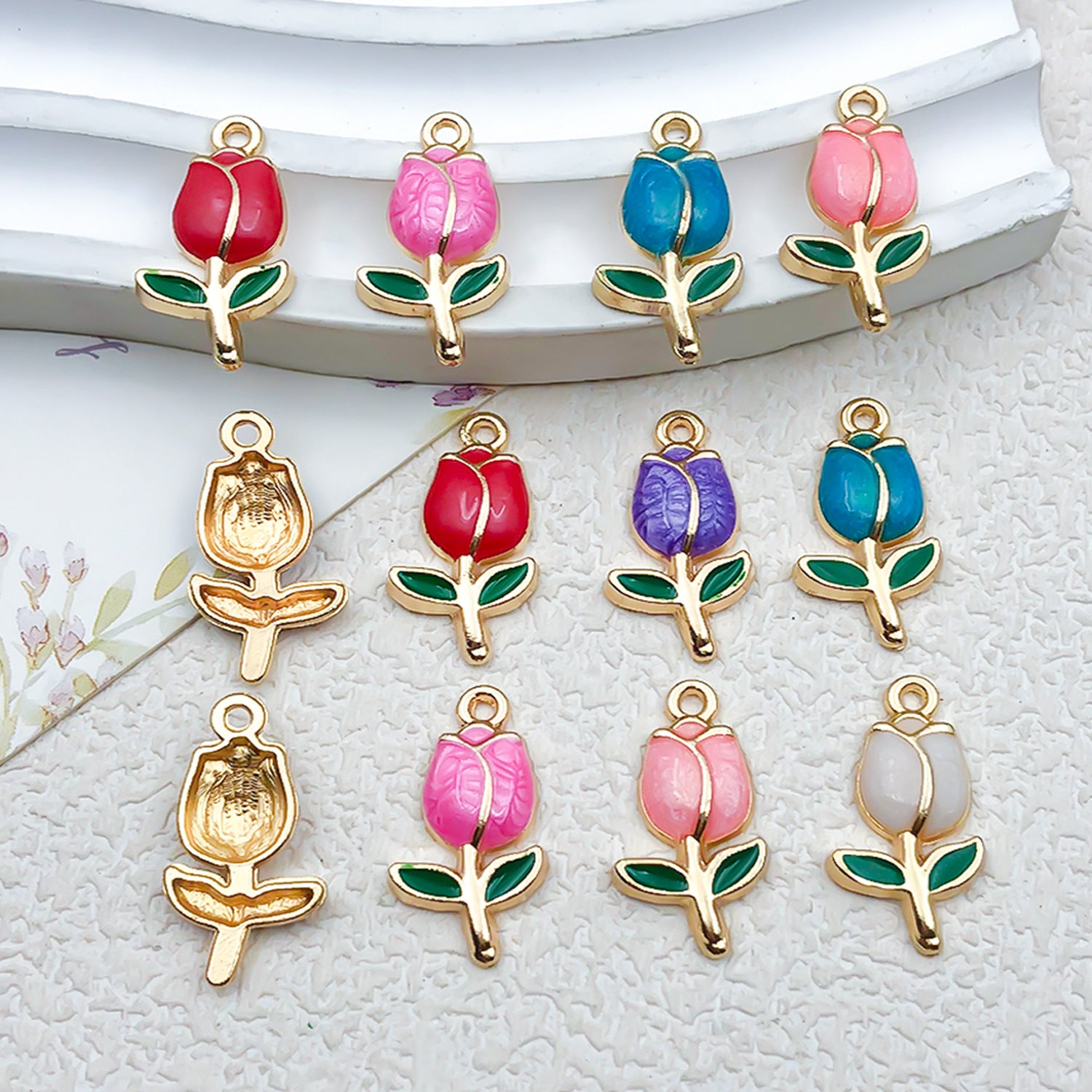 Zinc Alloy Enamel Tulip Flower charm pendant for DIY bracelet earring necklace making