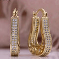 Gold-Tone Elongated U Hoop Earrings with Pavé Rows view 2