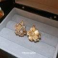 Double Sided Floral Crystal Stud Earrings in Gold Tone view 3