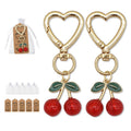 Red Cherry Enamel Heart Clasp Keychain Green Leaf Gold view 1