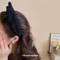 Black and Cream Boucle Terry Bow Padded Headband Pair view 3