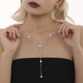 Y Shape Pearl Station Lariat Necklace Gold And Steel Tone view 7
