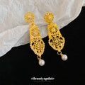 Gold Openwork Filigree Pearl Drop Earrings Decorative Jewelry Design view 4