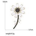 White Marquise Petal Flower Brooch With Black Crystal Stem view 5