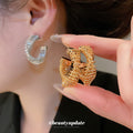 Textured C Hoop Stud Earrings in Gold and Silver Tone Finishes view 1