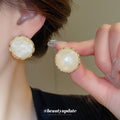 Round Faceted Stud Earrings in Amber Brown or Black view 4
