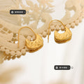 Gold Steel Crescent Bag Shape Textured Hoop Earrings view 2
