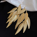 Layered Metal Leaf Tassel Hook Earrings in Three Tones view 8