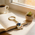 Gold Enamel Grad Cap Book Stack Diploma Keychain Charm view 4