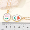 Gold Tone Oval Enamel Rose Crystal Halo Pendant Necklaces in Two Colors view 3