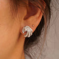 White Gold Multi Layer Swirl Baguette CZ Stud Earrings view 4