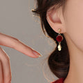 Red Velvet Disc And Gold-Tone Sequin Drop Earrings - One Style view 4