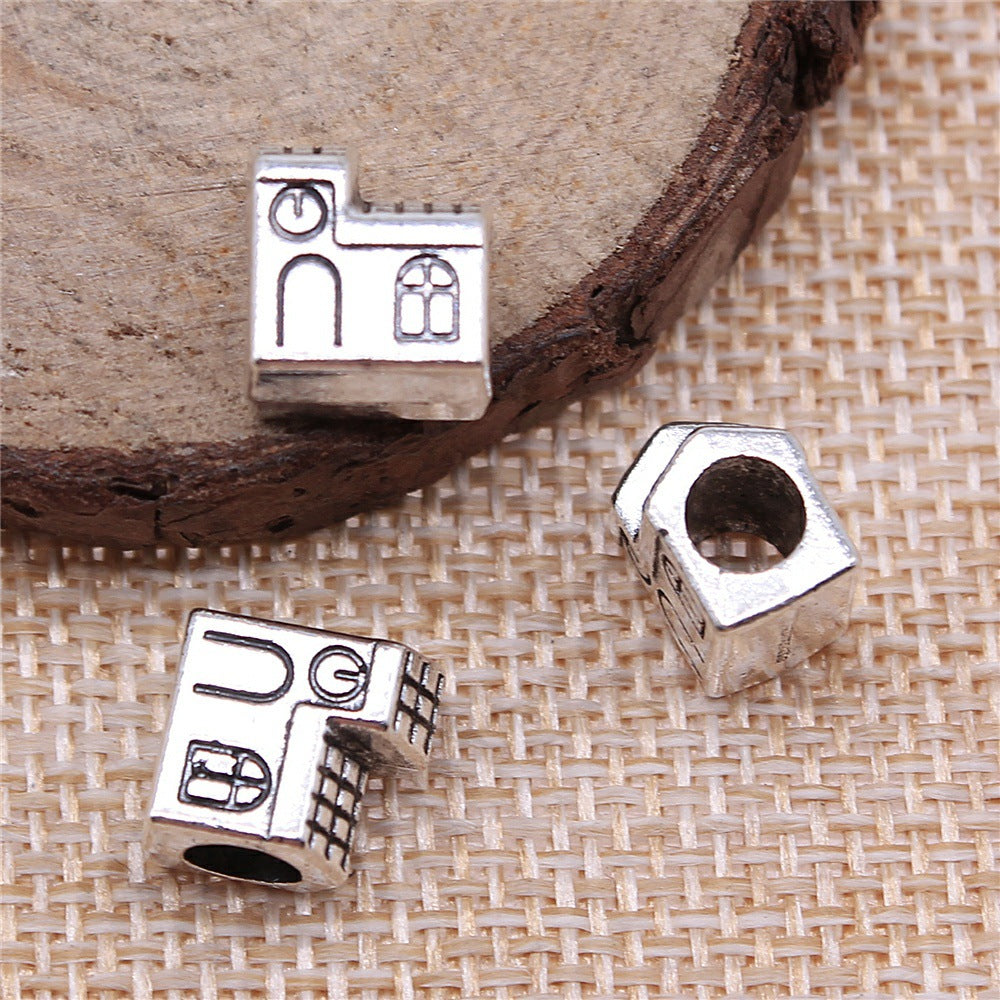11x10x7mm 2.4g Antique Silver Zinc Alloy House Large Hole Loose Metal Beads for Bracelet Necklace DIY Jewelry