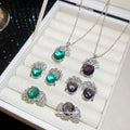 Oval Crystal Floral Studs Necklaces and Rings Six Options view 3