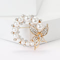 Pearl Circle Butterfly Brooch Rhinestone Gold Silver Pin view 2