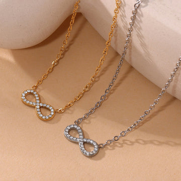 Stainless Steel Infinity Pendant Necklace Pave Zircon Charm