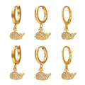 Crystal Whale Tail Drop Hoop Earrings in Three Metal Designs view 5