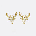 Gold Silver Deer Head Stud Earrings Clear Stones Options view 5