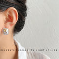 White Enamel Gold Tulip Pearl Frame Stud Earrings Pair view 2