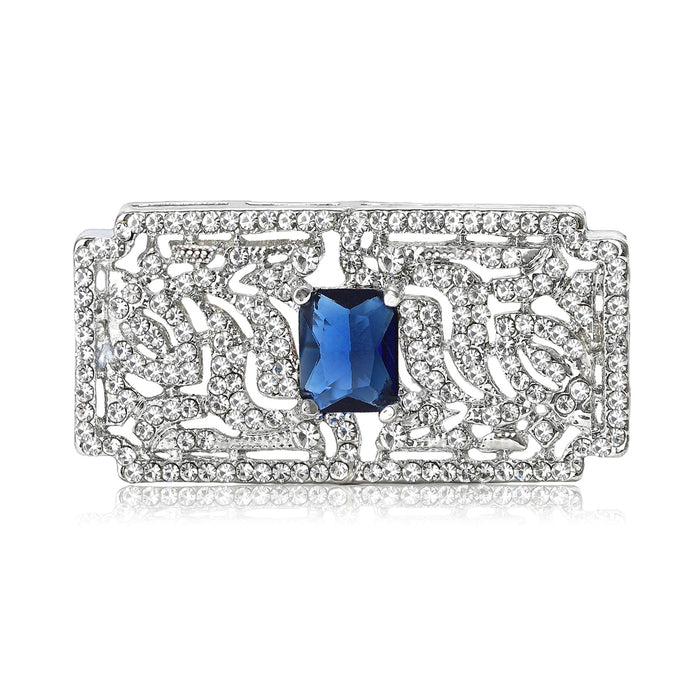Rectangular Crystal Metal Brooch with Blue Red or Green Stone