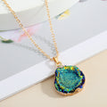 Gold Tone Iridescent Druzy Pendant Necklaces, Hoop Earrings and Sets view 7