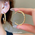 Gold Tone Crystal Lined C Hoop Stud Earrings Jewelry Pair view 4