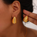 Gold Steel Teardrop Pendant Necklaces Hammered Earrings view 9
