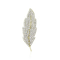 Slim Pavé Crystal Leaf Brooch In Silver Or Gold Tone view 1
