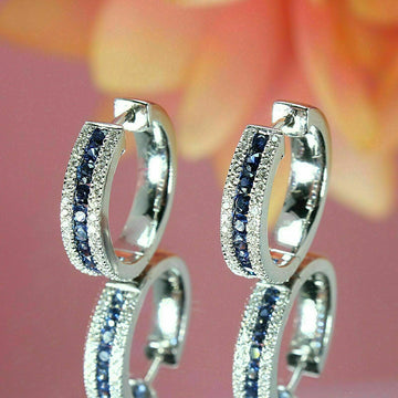 Colored Stone Triple-Row Hinged Hoop Earrings In Four Colors