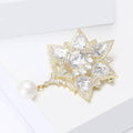 Gold Zircon Lotus Brooch Pearl Drop Court Style Copper Pin view 3