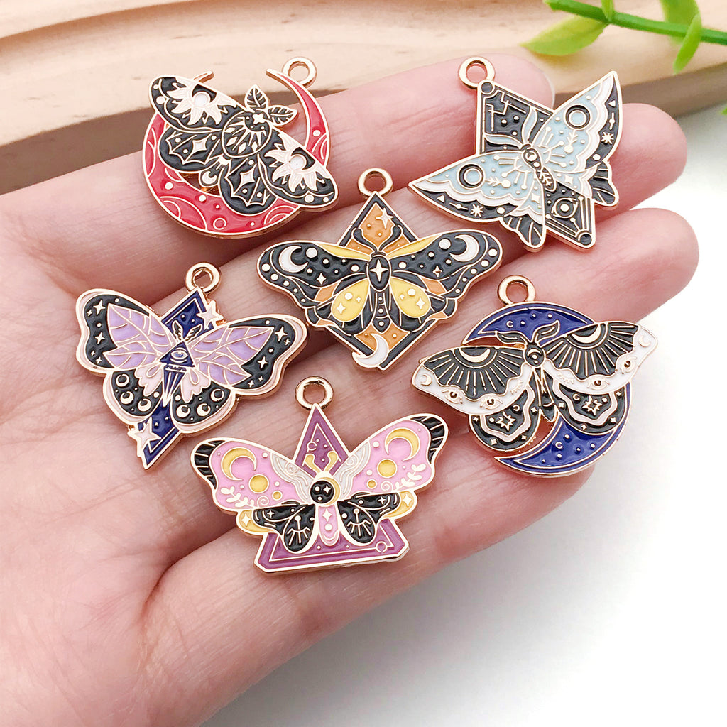 Enamel Zinc Alloy Flower Moon Butterfly Charm Pendant for DIY Necklace Earrings Keychain