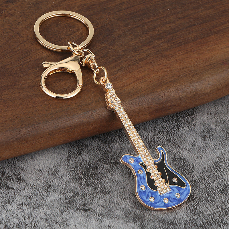 Mini Electric Guitar Enamel Keychain Metal Instrument Bag Charm