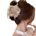 Champagne Satin Fabric Rose Flower Claw Hair Clip Piece view 5