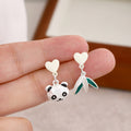 Asymmetric Panda Bamboo Leaf Drop Earrings Heart Studs view 3