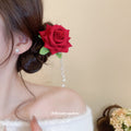 Red Embroidered Goldfish Hair Pin Red Fabric Flower Clip view 3